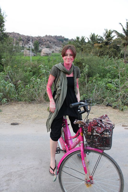 The bike matches with the remnants of Holi.